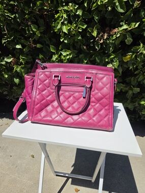 Michael Kors Selma Large Quilted Leather Satchel Deep Pink TZ Bag